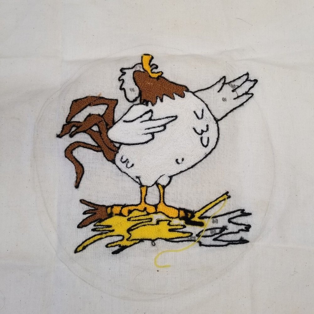 Vintage Hand Embroidered Quilt Square Handmade Chicken Rooster Unfinished Animal